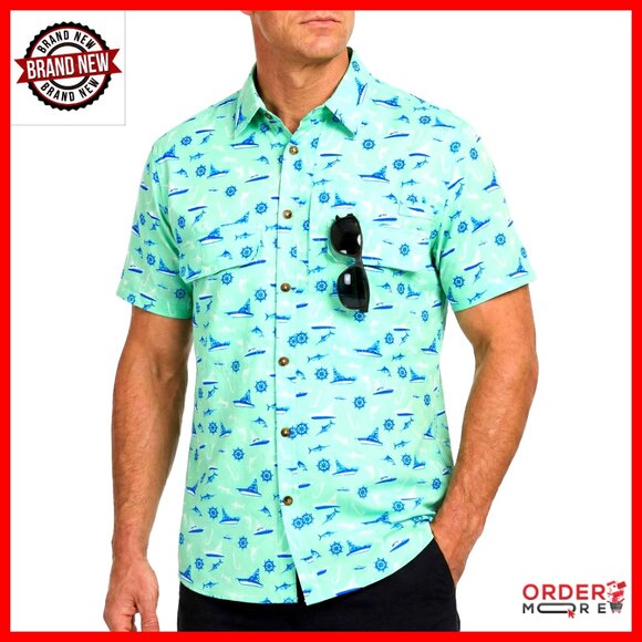 Men's UPF 50+ Fishing Shirt Short Sleeve Button Down Outdoor Activewear